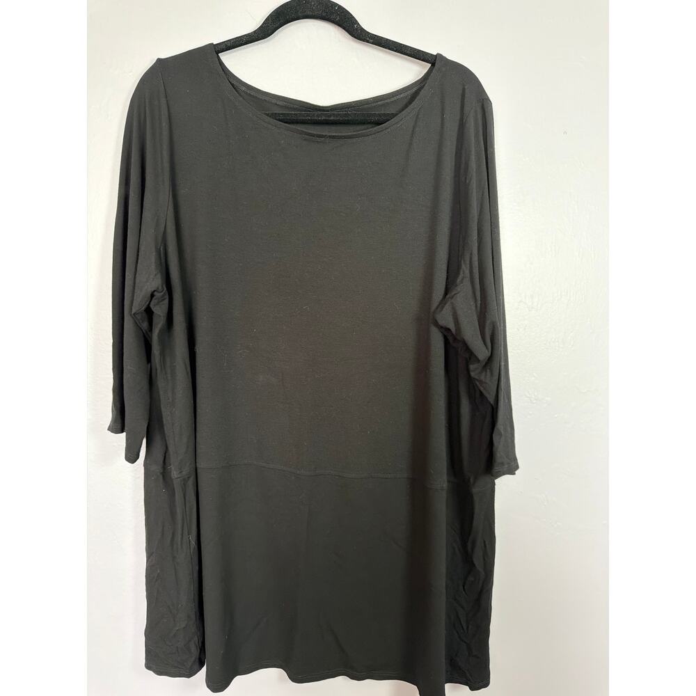 Eileen Fisher Womens Tunic Top 1X Plus Black Jersey 3/4 Sleeve Lagenlook Bateau - Picture 2 of 6